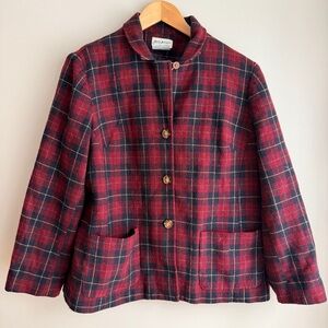 White Stag Vintage Burgundy Tartan Plaid Wool Blend Button Up Jacket Size 12
